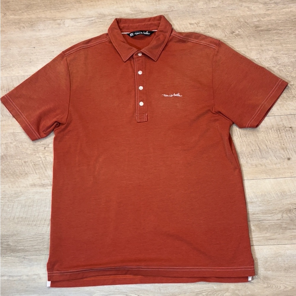 Travis Mathew Burnt Orange Pima Cotton Blend Contrasting Stitch Polo Large